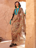 Thumbnail for NOZ2TOZ Women's Tissue Cream Printed Designer Saree With Blouse Piece - Distacart