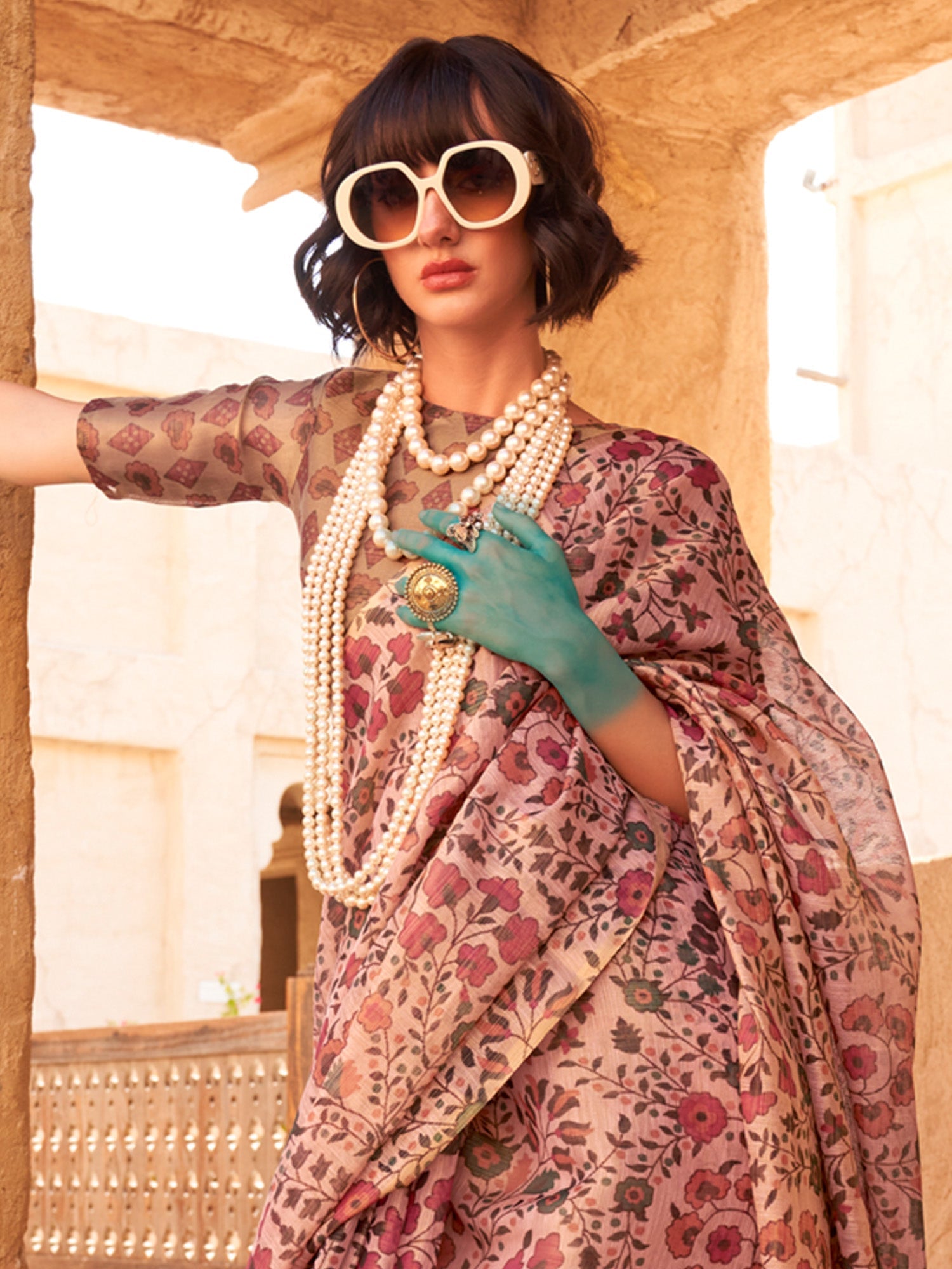 NOZ2TOZ Women's Tissue Mauve Printed Designer Saree With Blouse Piece - Distacart