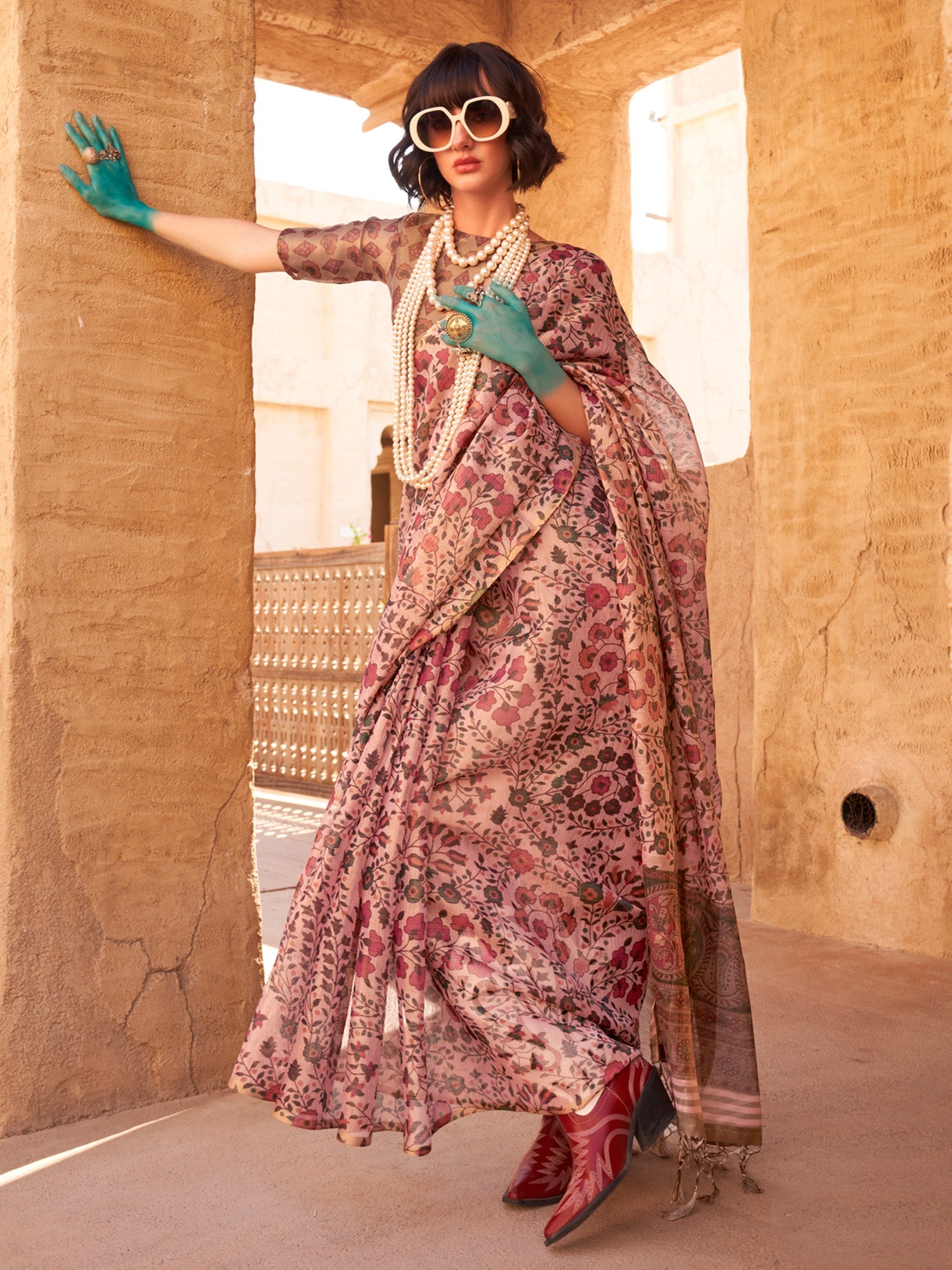 NOZ2TOZ Women's Tissue Mauve Printed Designer Saree With Blouse Piece - Distacart