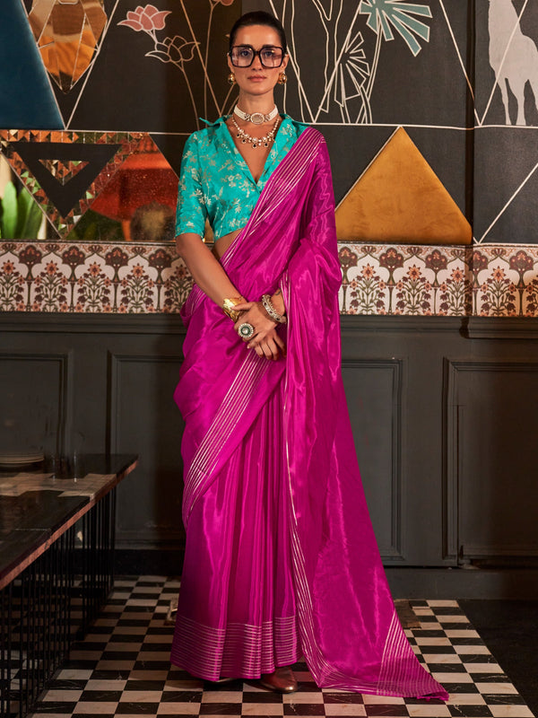 NOZ2TOZ Women's Viscose Silk Pink Woven Design Designer Saree With Blouse Piece - Distacart