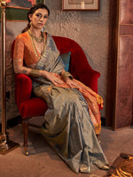 Thumbnail for NOZ2TOZ Women's Tussar Silk Peach Woven Design Designer Saree With Blouse Piece - Distacart