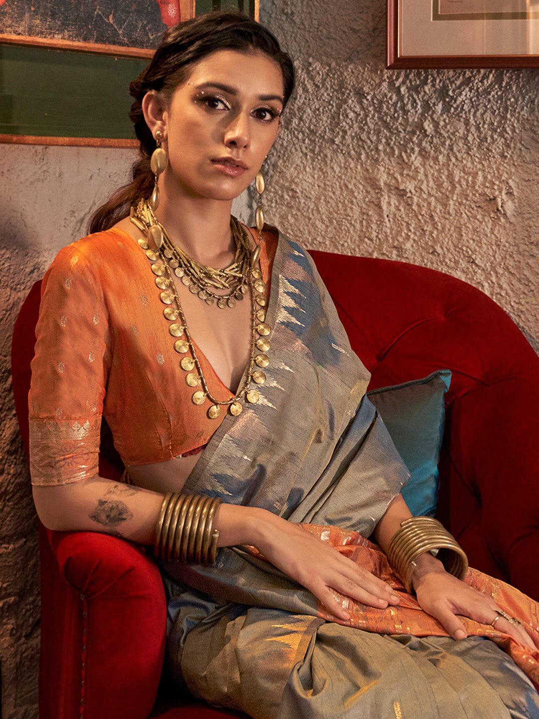 NOZ2TOZ Women's Tussar Silk Peach Woven Design Designer Saree With Blouse Piece - Distacart