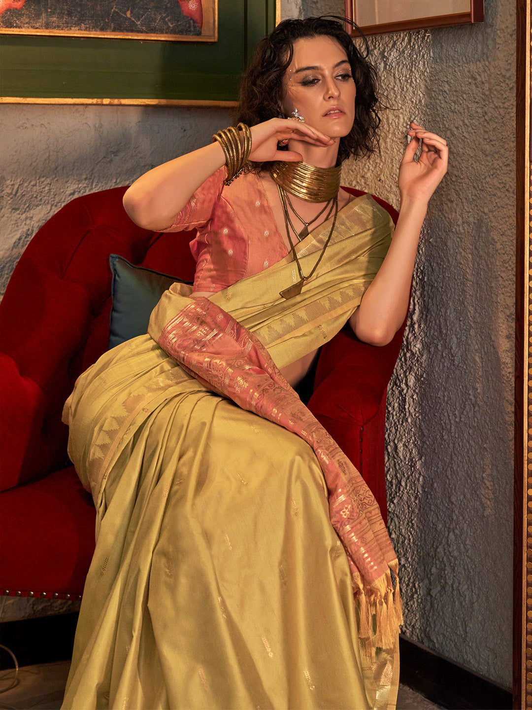 NOZ2TOZ Women's Tussar Silk Pink Woven Design Designer Saree With Blouse Piece - Distacart