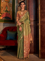 Thumbnail for NOZ2TOZ Women's Tussar Silk Brown Woven Design Designer Saree With Blouse Piece - Distacart