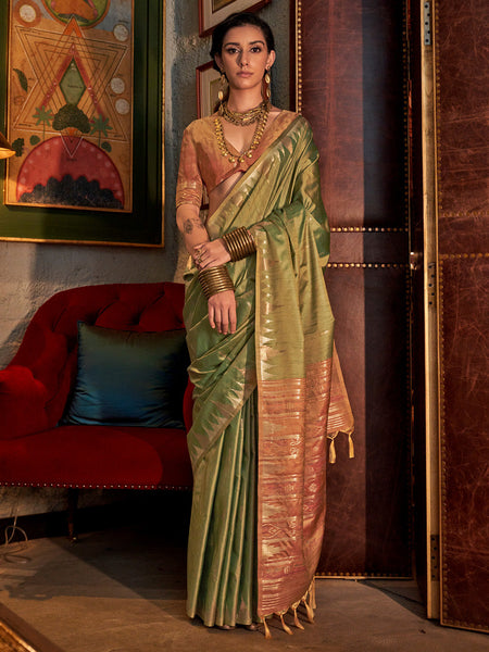 NOZ2TOZ Women's Tussar Silk Brown Woven Design Designer Saree With Blouse Piece - Distacart