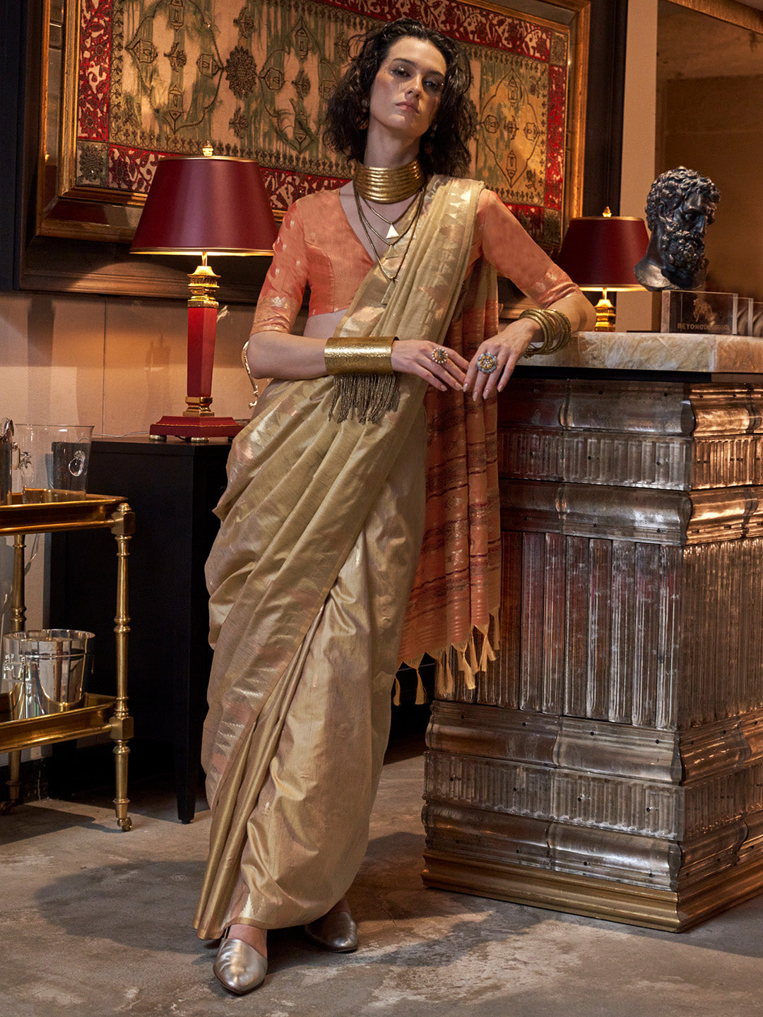 NOZ2TOZ Women's Tussar Silk Orange Woven Design Designer Saree With Blouse Piece - Distacart