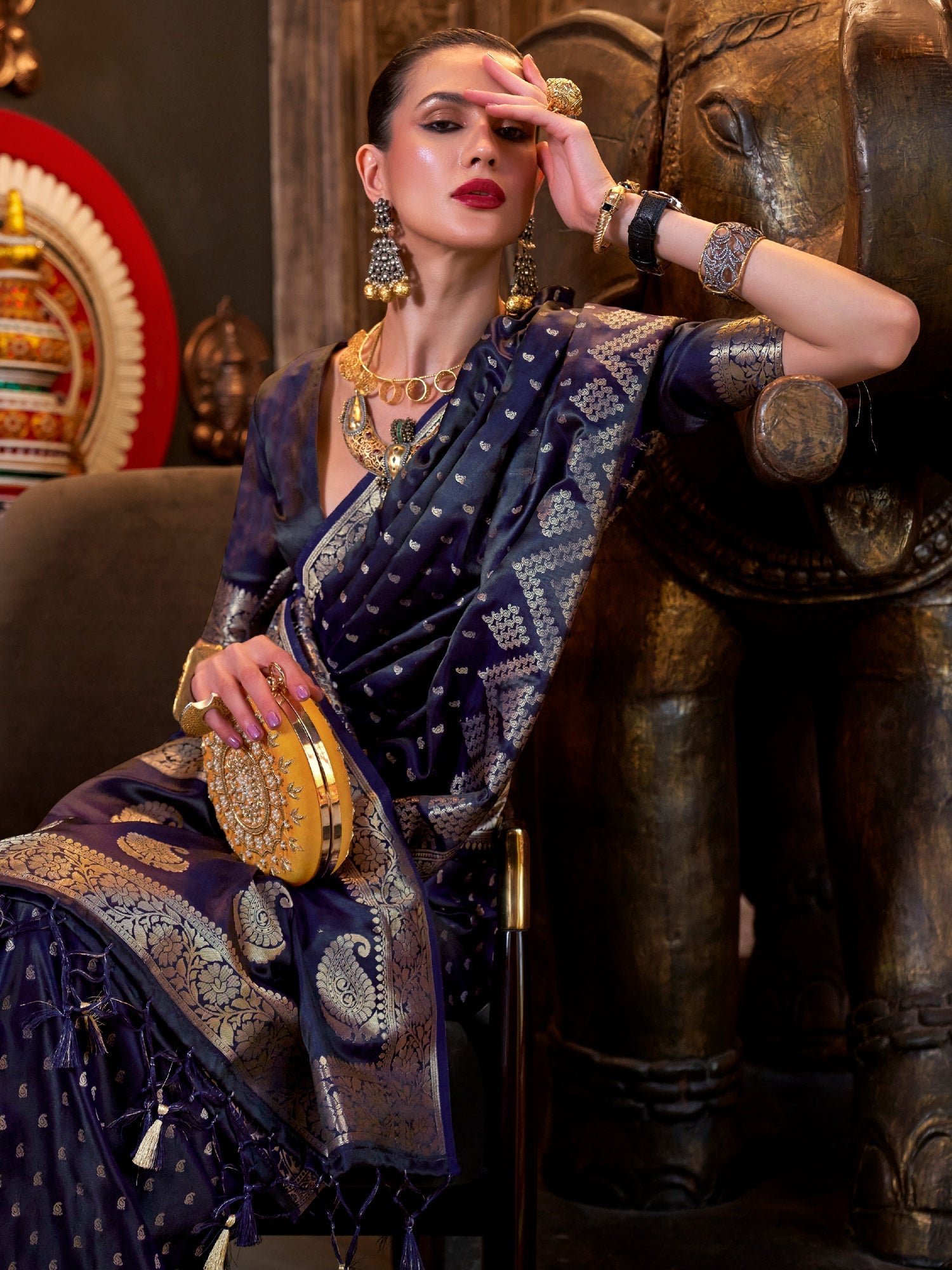 NOZ2TOZ Women's Satin Silk Purple Woven Design Designer Saree With Blouse Piece - Distacart