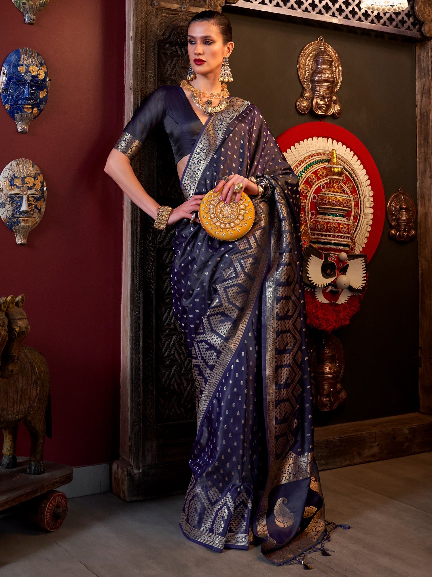 NOZ2TOZ Women's Satin Silk Purple Woven Design Designer Saree With Blouse Piece - Distacart