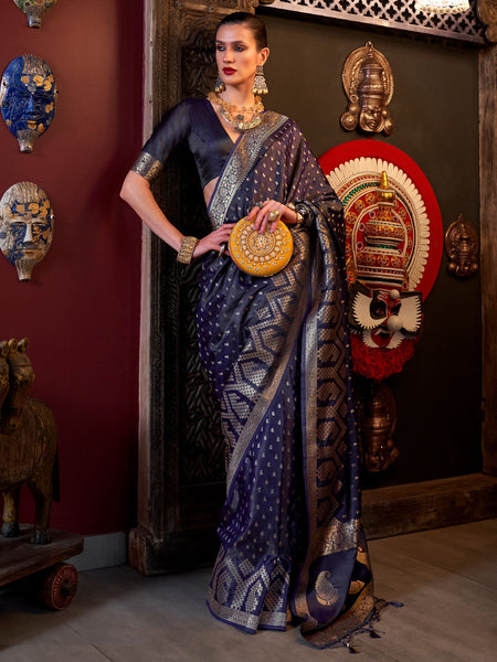 NOZ2TOZ Women's Satin Silk Purple Woven Design Designer Saree With Blouse Piece - Distacart