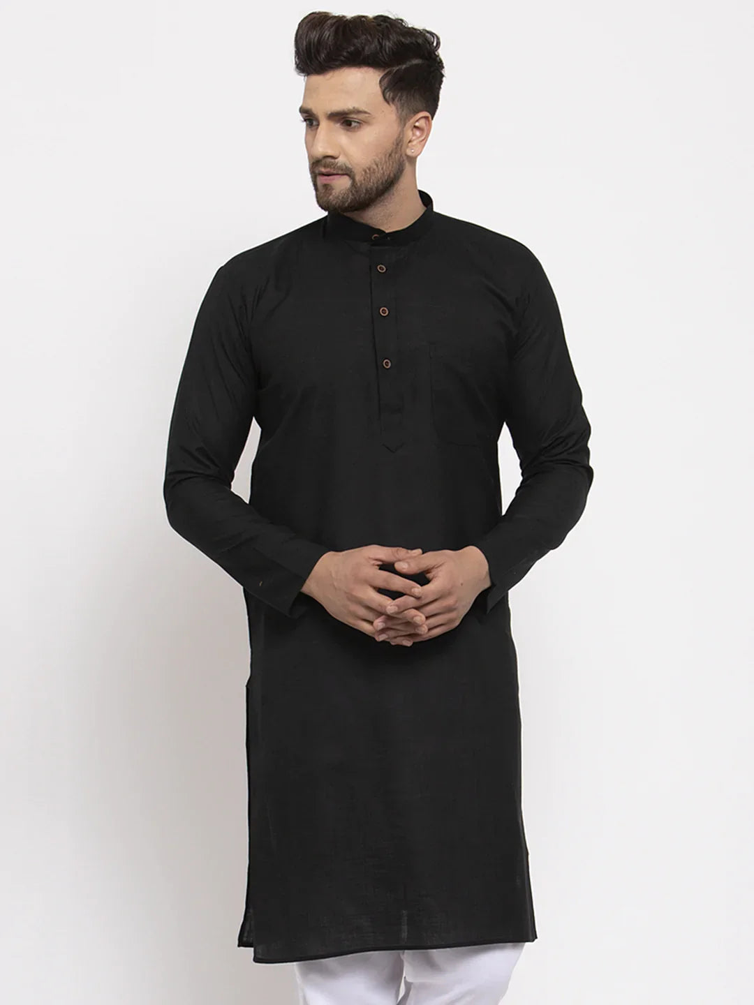 Jompers Men's Black & White Solid Kurta Only - Distacart