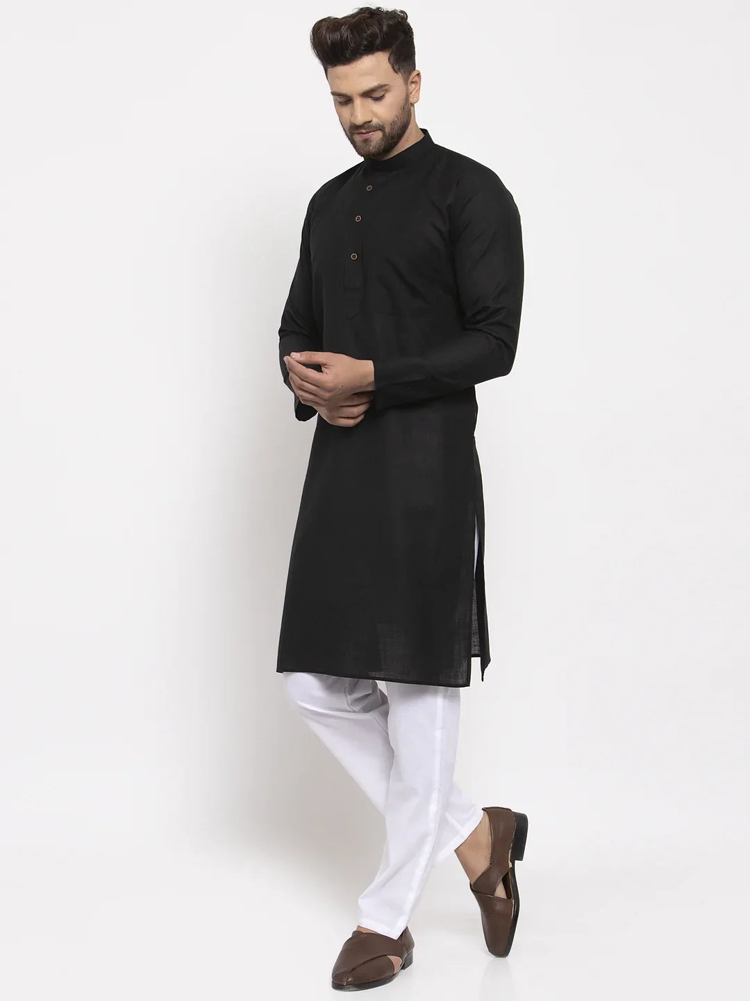 Jompers Men's Black & White Solid Kurta Only - Distacart