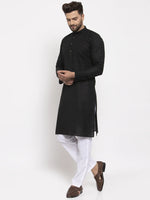 Thumbnail for Jompers Men's Black & White Solid Kurta Only - Distacart
