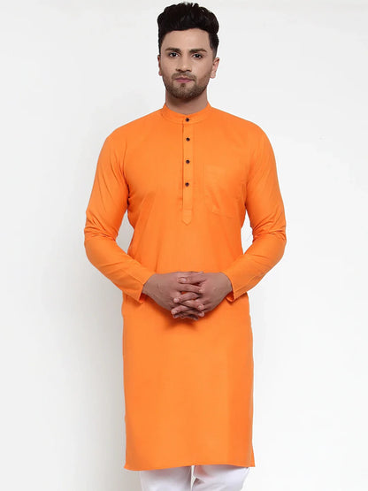 Jompers Men's Orange & White Solid Kurta Only - Distacart