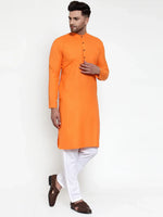 Thumbnail for Jompers Men's Orange & White Solid Kurta Only - Distacart