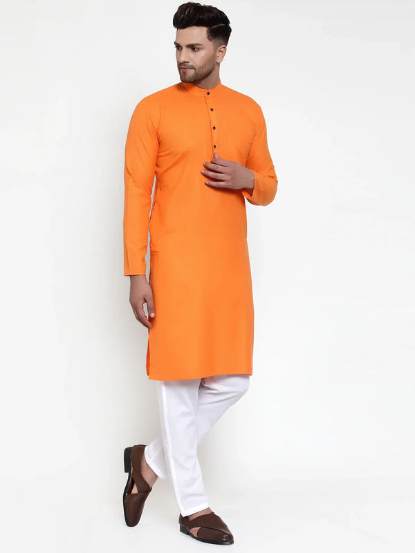 Jompers Men's Orange & White Solid Kurta Only - Distacart