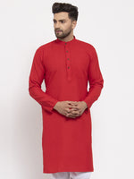 Thumbnail for Jompers Men's Red & White Solid Kurta Only - Distacart