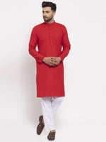Thumbnail for Jompers Men's Red & White Solid Kurta Only - Distacart