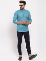 Thumbnail for Jompers Men's Cotton Printed Kurta - Sky Blue - Distacart