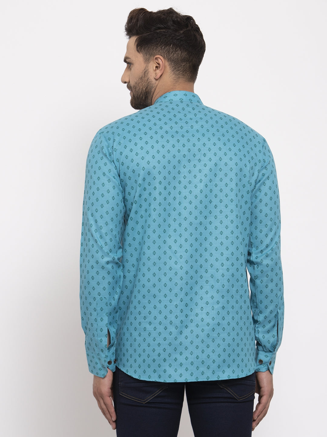 Jompers Men's Cotton Printed Kurta - Sky Blue - Distacart