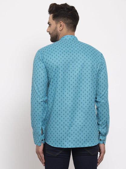 Jompers Men's Cotton Printed Kurta - Sky Blue - Distacart