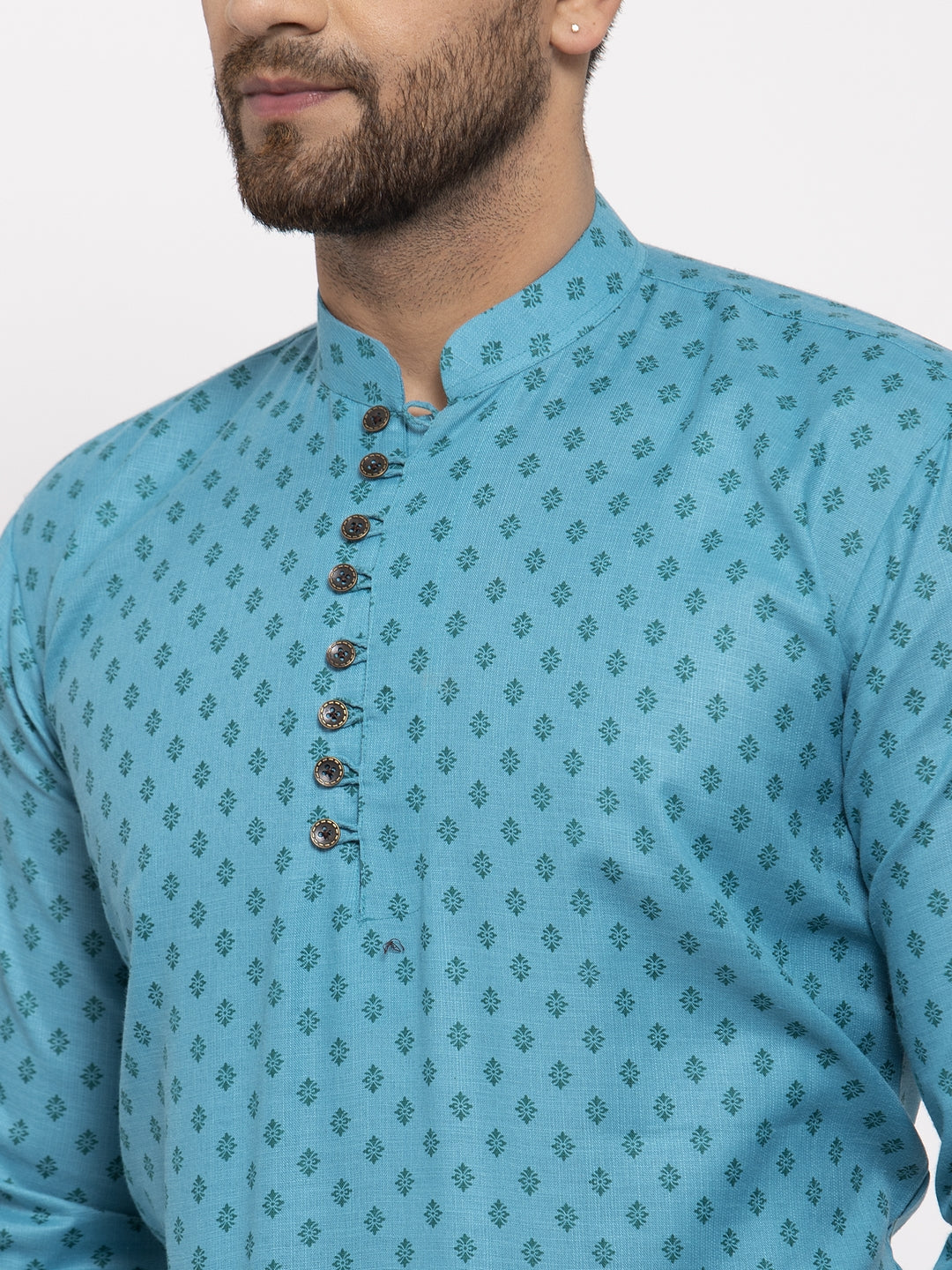 Jompers Men's Cotton Printed Kurta - Sky Blue - Distacart