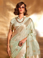 Thumbnail for NOZ2TOZ Women's Tissue Sea Green Woven Design Designer Saree With Blouse Piece - Distacart