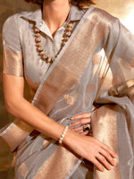 Thumbnail for NOZ2TOZ Women's Tissue Grey Woven Design Designer Saree With Blouse Piece - Distacart