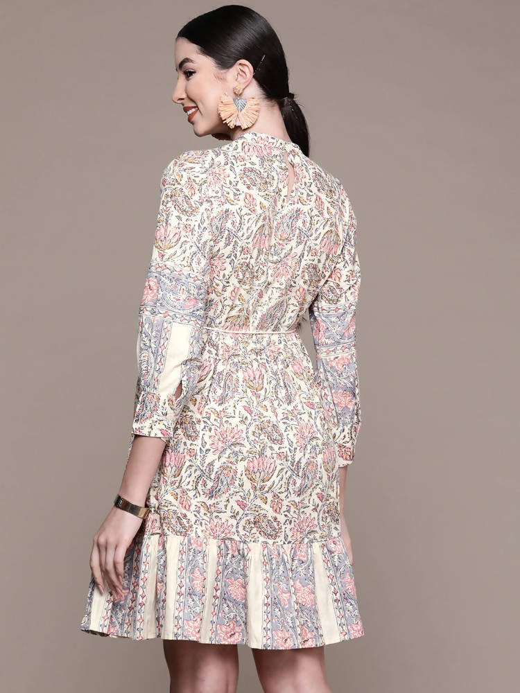 Anubhutee Women Off White Ethnic Motifs Cotton A-Line Dress - Distacart