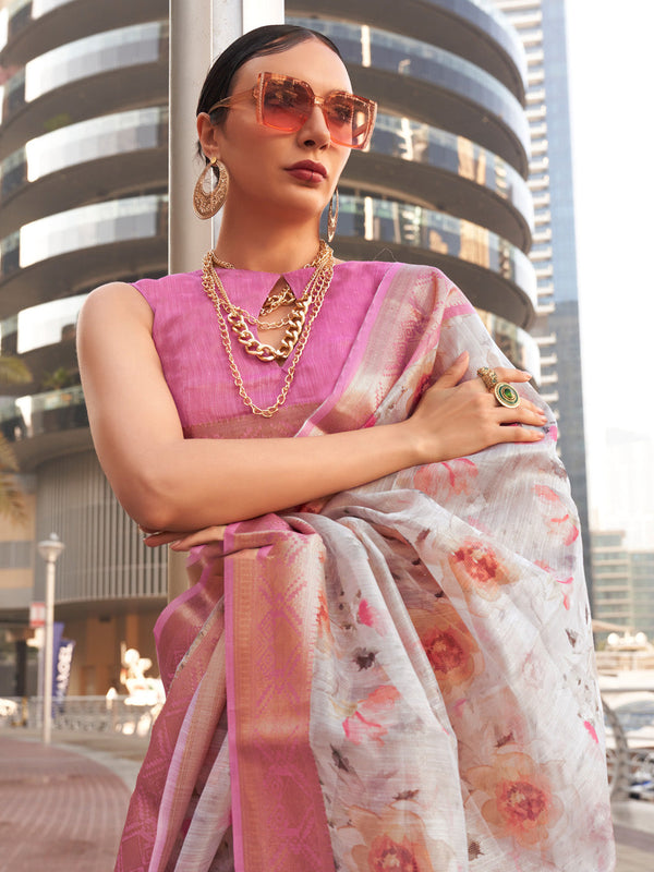 NOZ2TOZ Women's Tissue Pink Woven Design Designer Saree With Blouse Piece - Distacart