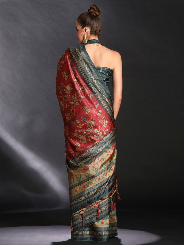 NOZ2TOZ Women's Cotton Blend Maroon Printed Designer Saree With Blouse Piece - Distacart
