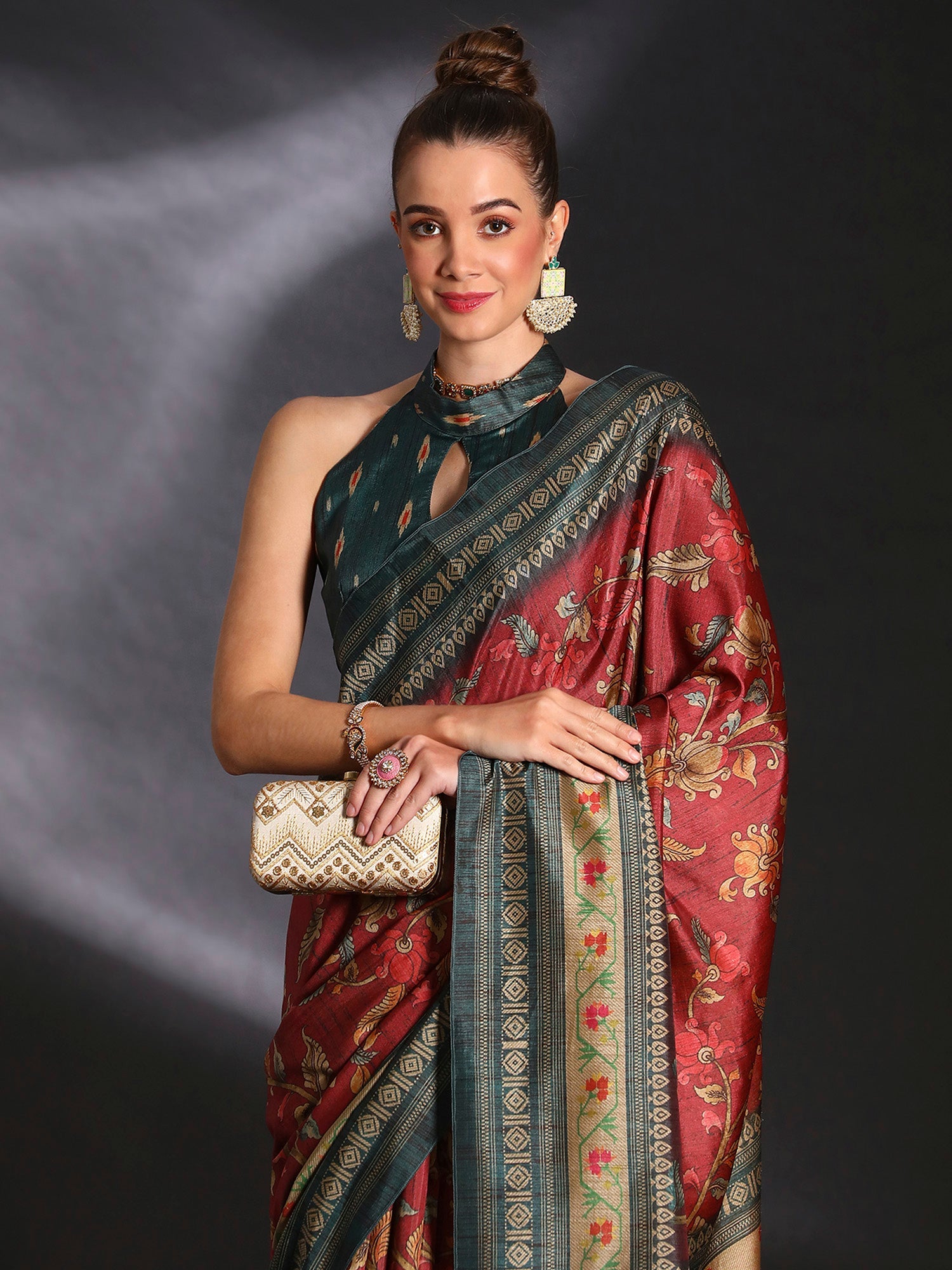 NOZ2TOZ Women's Cotton Blend Maroon Printed Designer Saree With Blouse Piece - Distacart