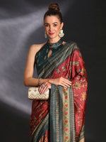 Thumbnail for NOZ2TOZ Women's Cotton Blend Maroon Printed Designer Saree With Blouse Piece - Distacart