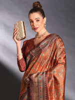 Thumbnail for NOZ2TOZ Women's Cotton Blend Rust Printed Designer Saree With Blouse Piece - Distacart