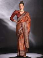 Thumbnail for NOZ2TOZ Women's Cotton Blend Rust Printed Designer Saree With Blouse Piece - Distacart