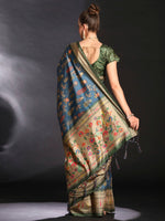 Thumbnail for NOZ2TOZ Women's Cotton Blend Teal blue Printed Designer Saree With Blouse Piece - Distacart