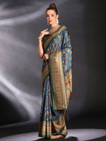 Thumbnail for NOZ2TOZ Women's Cotton Blend Teal blue Printed Designer Saree With Blouse Piece - Distacart