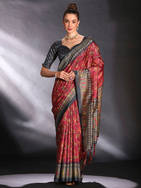 NOZ2TOZ Women's Cotton Blend Maroon Printed Designer Saree With Blouse Piece - Distacart