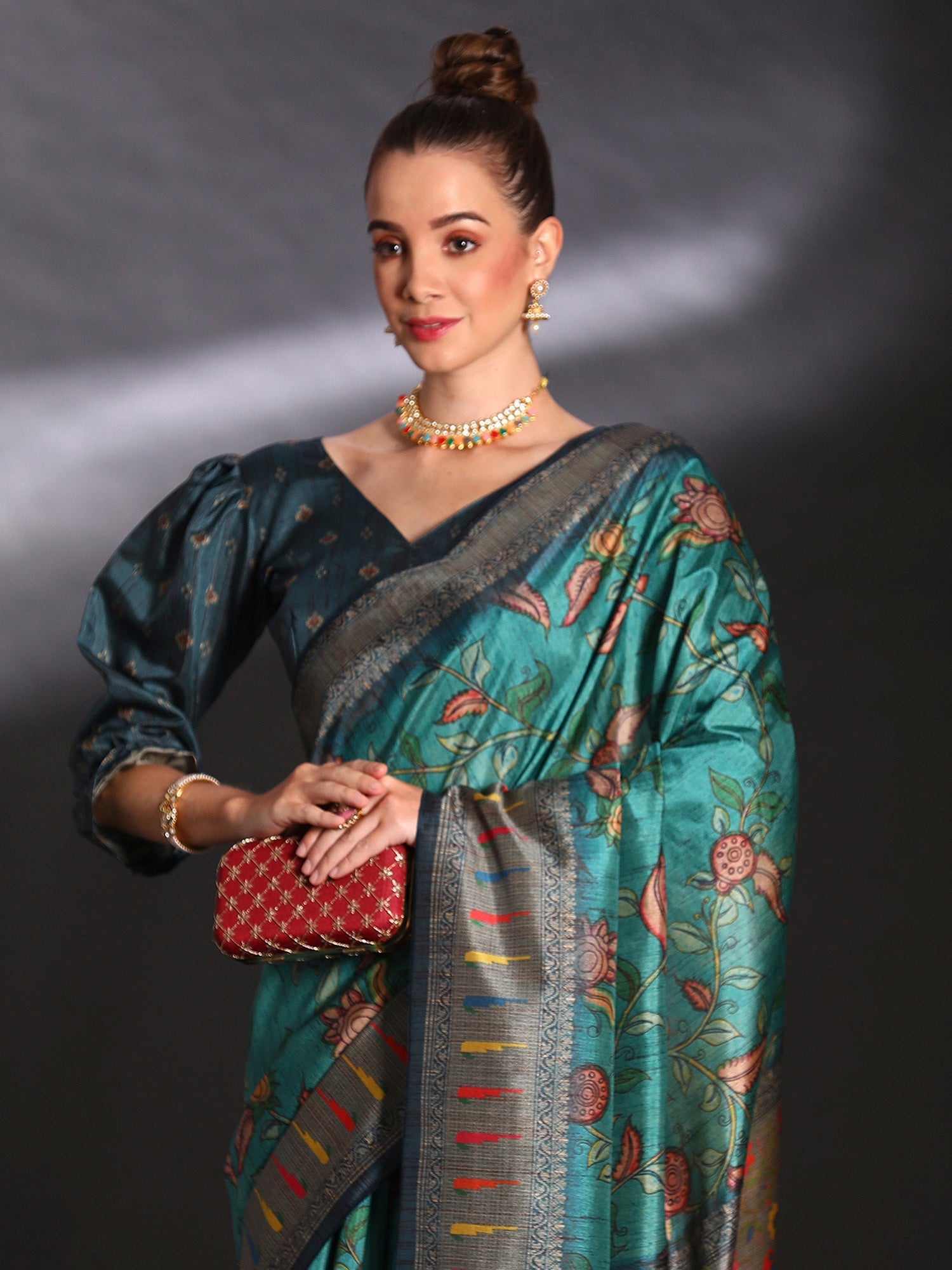 NOZ2TOZ Women's Cotton Blend Blue Printed Designer Saree With Blouse Piece - Distacart