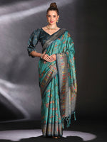 Thumbnail for NOZ2TOZ Women's Cotton Blend Blue Printed Designer Saree With Blouse Piece - Distacart