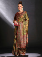 Thumbnail for NOZ2TOZ Women's Cotton Blend Olive Printed Designer Saree With Blouse Piece - Distacart