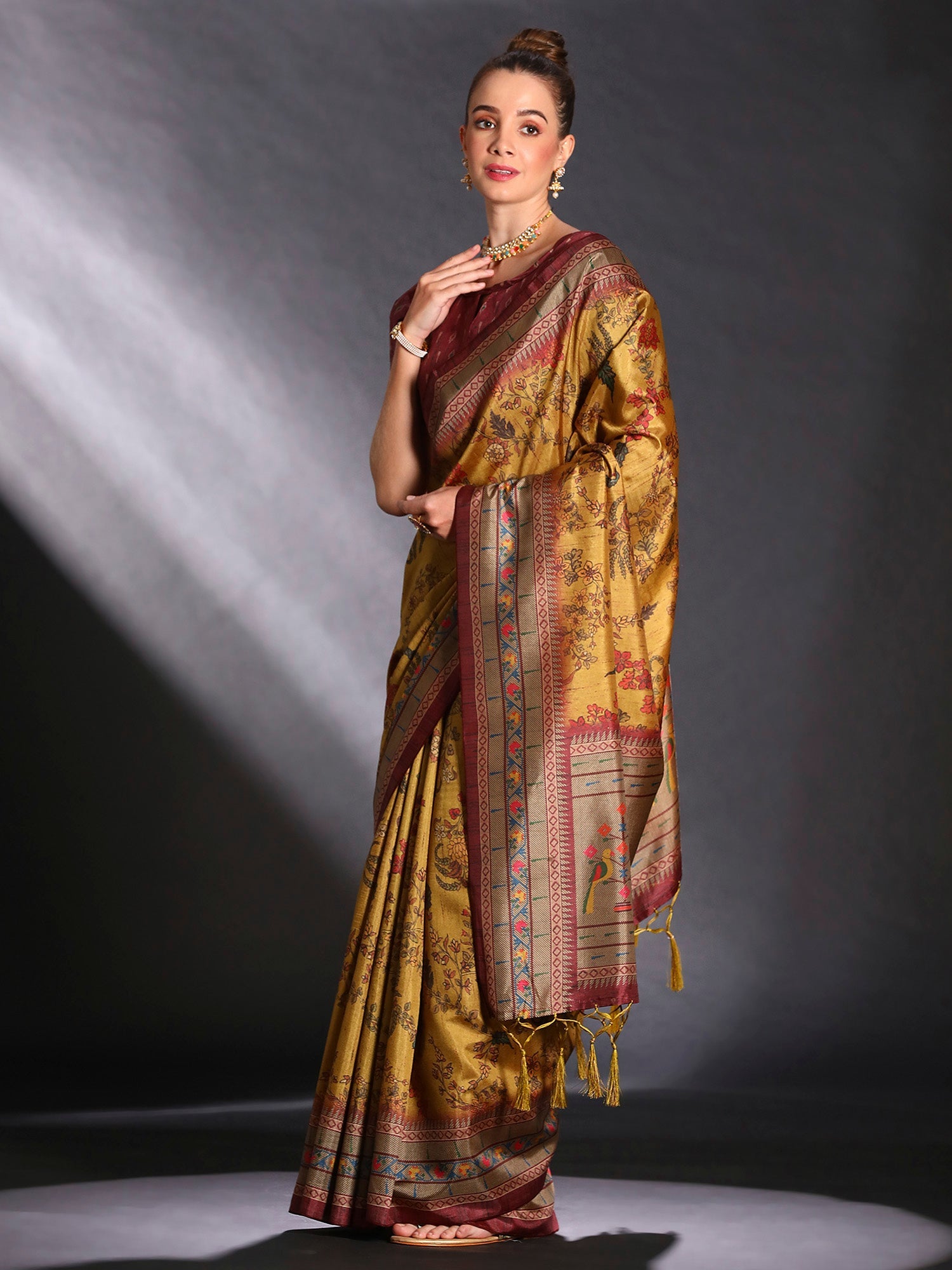 NOZ2TOZ Women's Cotton Blend Mustard Printed Designer Saree With Blouse Piece - Distacart