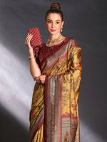 Thumbnail for NOZ2TOZ Women's Cotton Blend Mustard Printed Designer Saree With Blouse Piece - Distacart