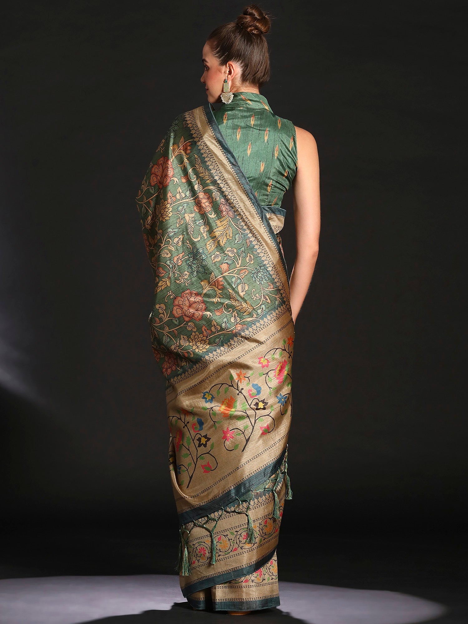 NOZ2TOZ Women's Cotton Blend Sea Green Printed Designer Saree With Blouse Piece - Distacart
