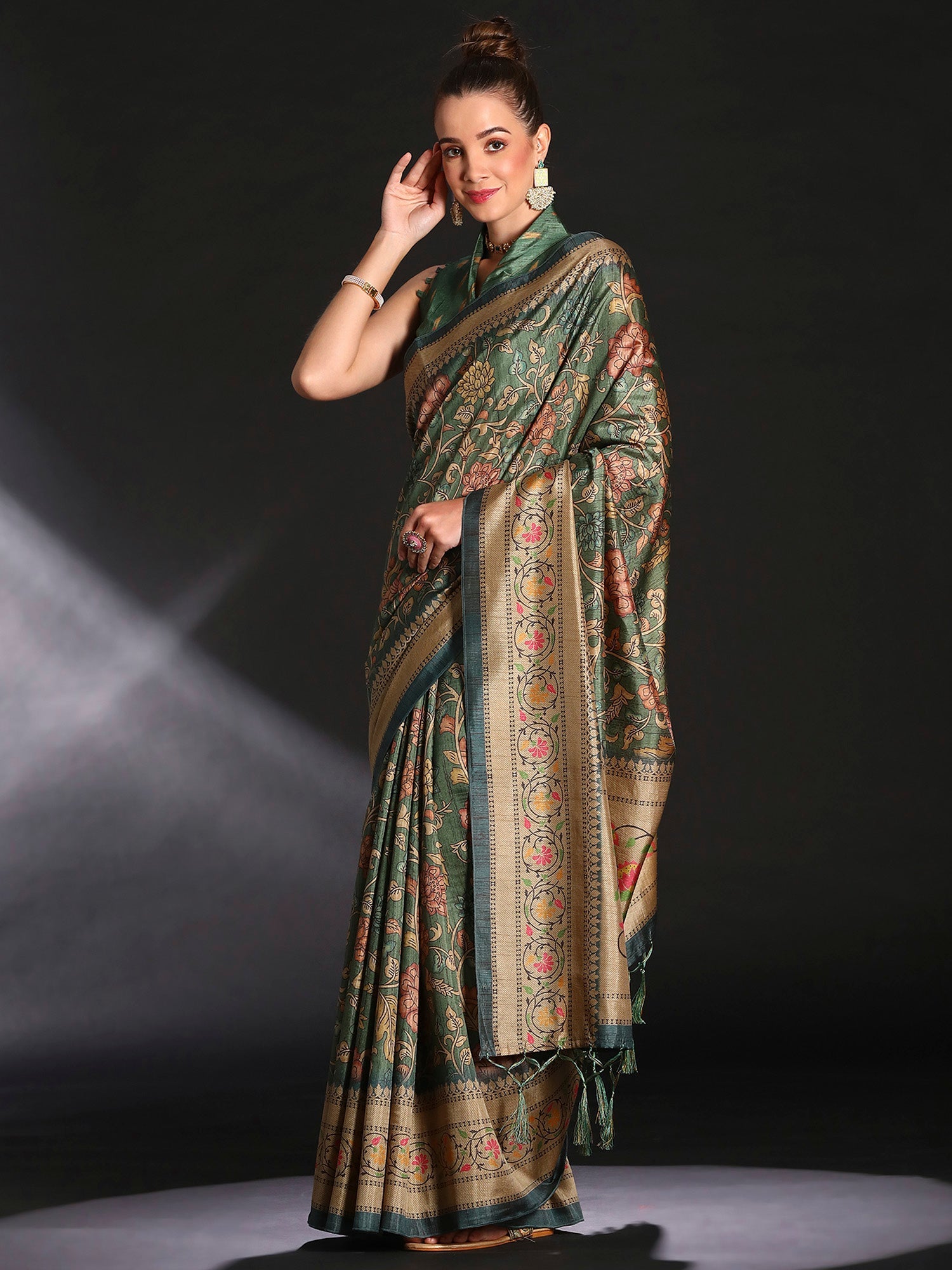 NOZ2TOZ Women's Cotton Blend Sea Green Printed Designer Saree With Blouse Piece - Distacart