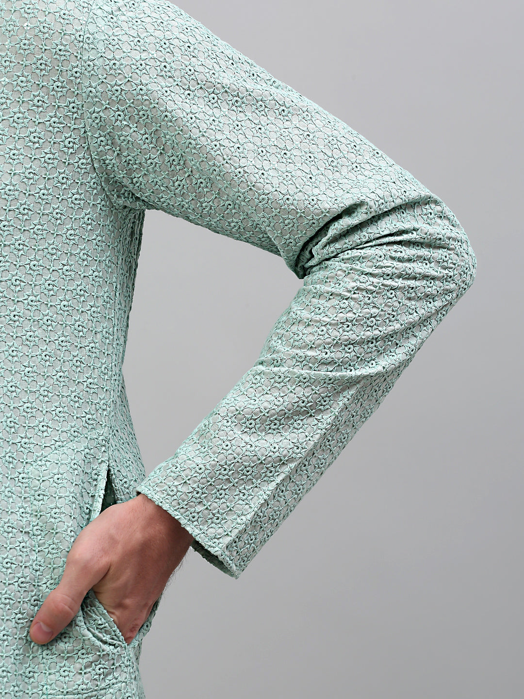 Jompers Men's Green Chikankari Embroidered and Sequence Kurta Only - Distacart