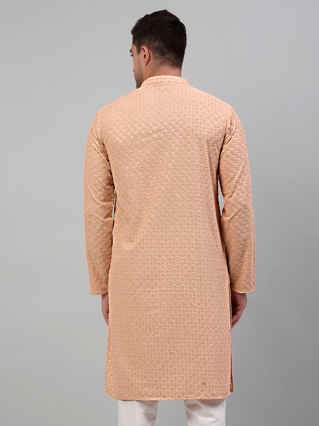 Jompers Men's Peach Chikankari Embroidered and Sequence Kurta Only - Distacart
