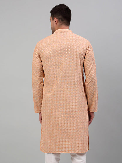 Jompers Men's Peach Chikankari Embroidered and Sequence Kurta Only - Distacart