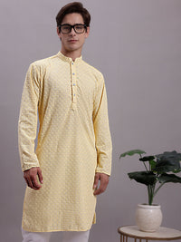 Thumbnail for Jompers Men's Yellow Chikankari Embroidered and Sequence Kurta - Distacart