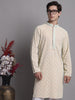 Jompers Men's Peach Chikankari Embroidered and Sequence Kurta - Distacart