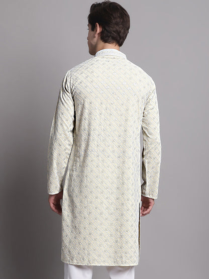 Jompers Men's Yellow Chikankari Embroidered and Sequence Kurta - Distacart